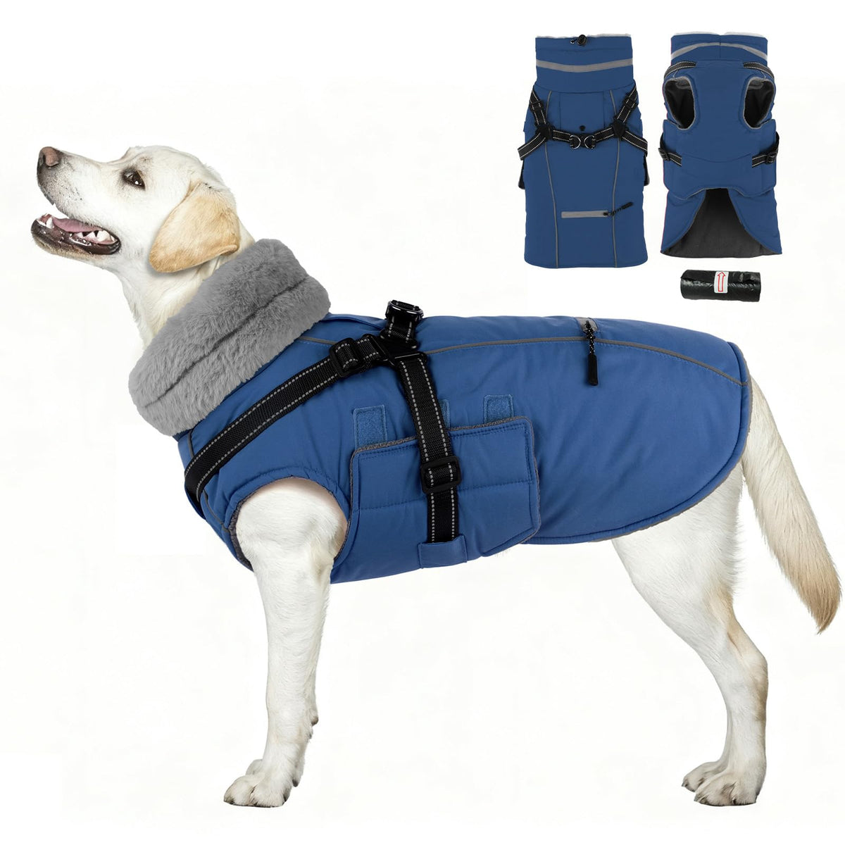 Manteau PETDSH pour chien avec harnais intégré, pratique et sécurisé en extérieur.