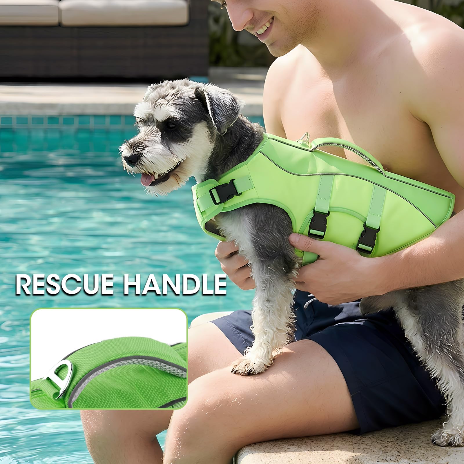 PETDSH veste-natation-chien-reflechissante assure meilleure visibilité lors des sorties aquatiques.