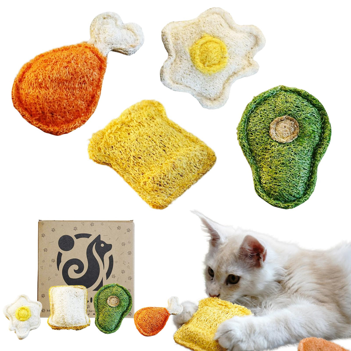Petelligent Loofah Chew avec herbe à chat et SilverVine – stimulation des gencives chatons.