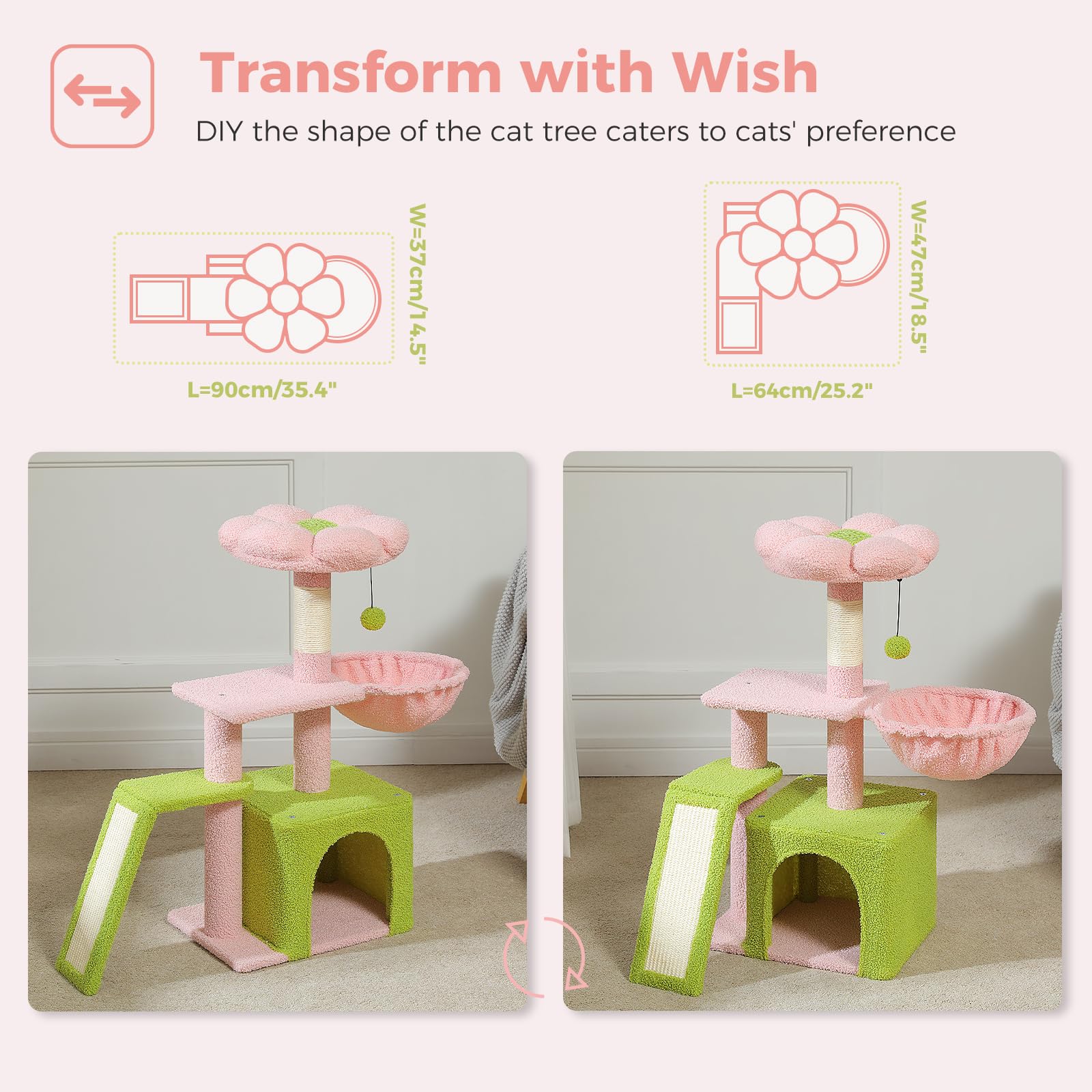 PETEPELA arbre chat rampe sisal rose, favorise le griffage sain et la stimulation physique.