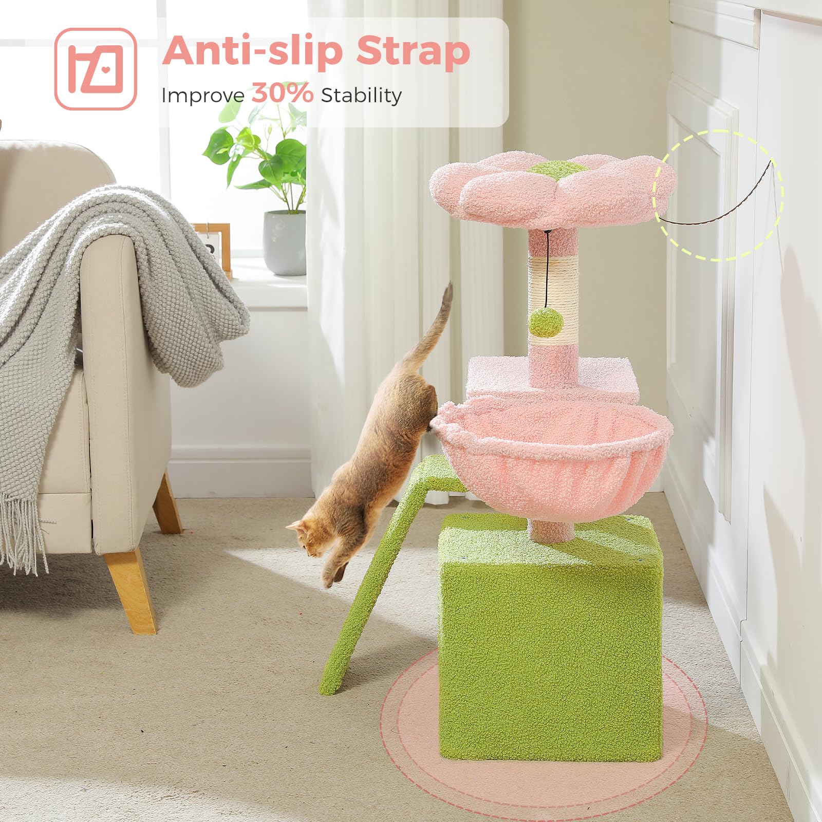 PETEPELA perchoir fleur rose, design compact, parfait pour les petits espaces.