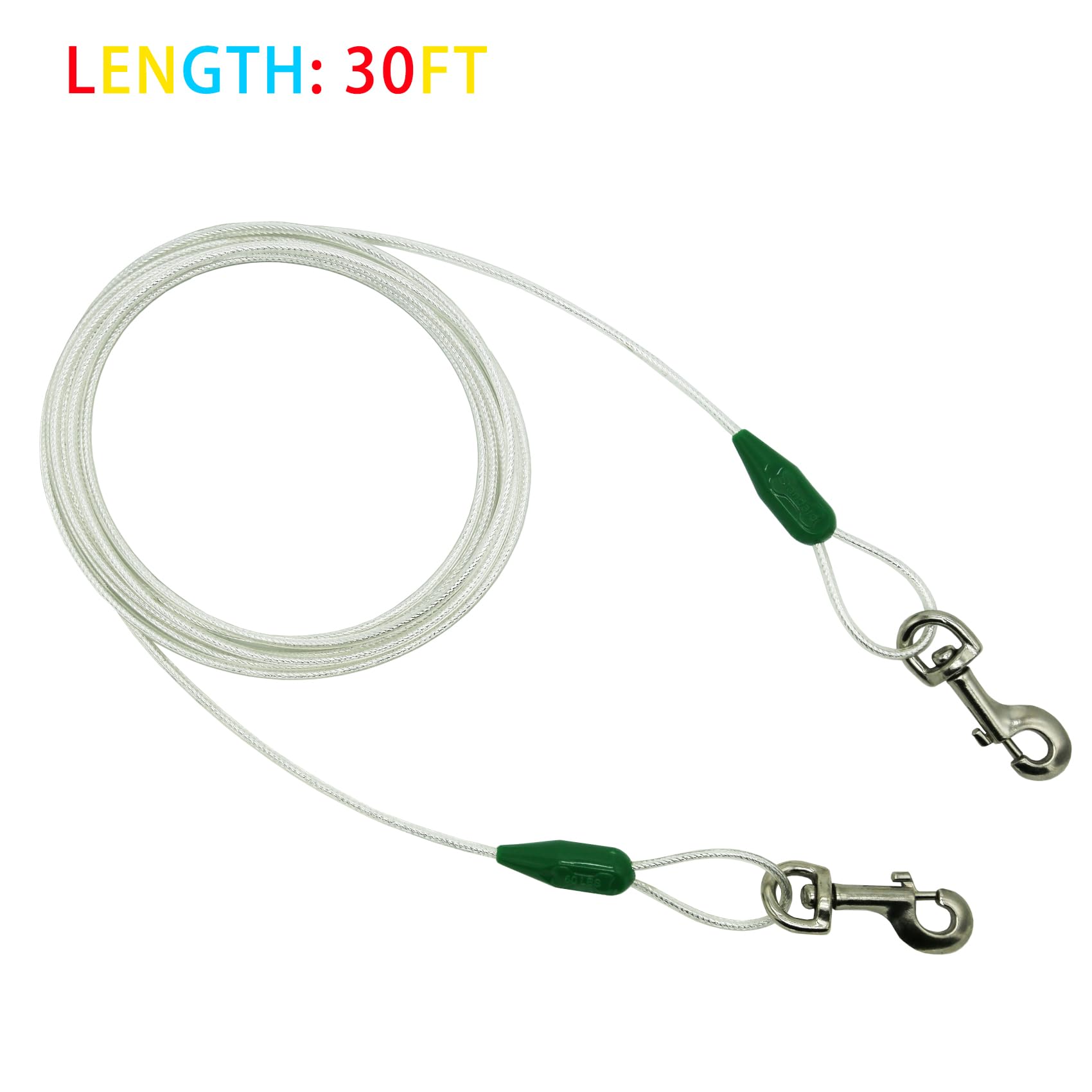 Petest câble en acier robuste avec attaches pivotantes.