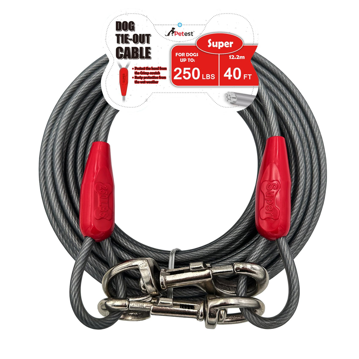 Petest câble d'attache 40 ft pour grands chiens et espaces extérieurs.