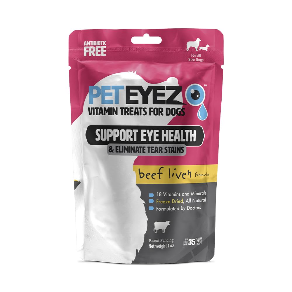 PetEyez friandises foie de boeuf pour chiens, supports potentiels pour les yeux.
