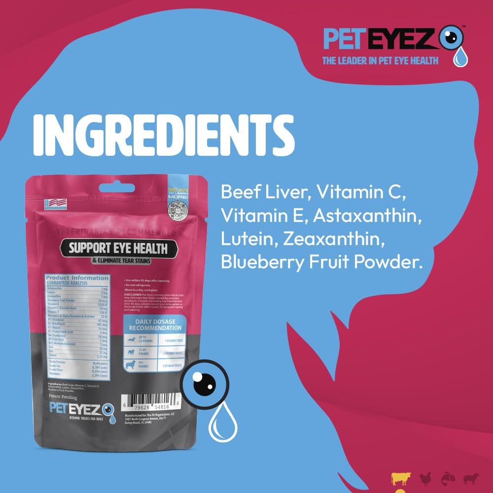 PetEyez ingrédients lyophilisés sans allergènes, option naturelle pour chiens sensibles.