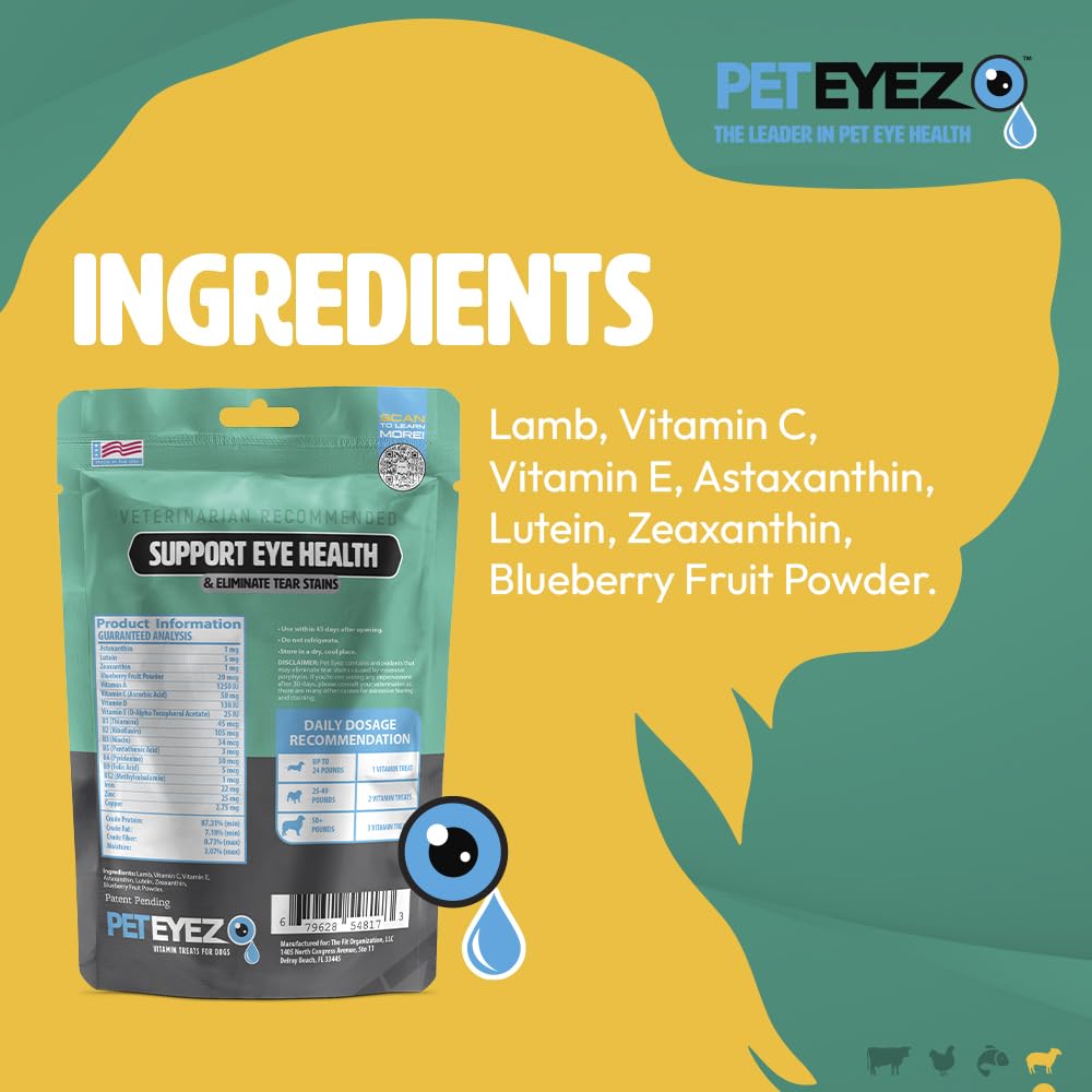 PetEyez ingrédients naturels : composants lyophilisés sans allergènes pour la digestion.
