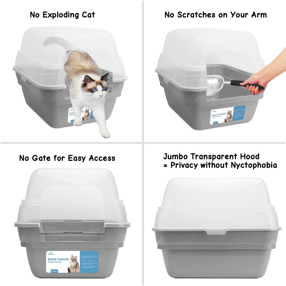 Petfamily bac-litiere-chat-design-spatial-haut: intérieur spacieux pour que les chats se retournent facilement.