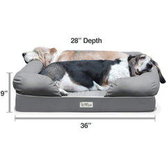 Détail: mousse mémoire orthopédique offrant confort et soutien durable.