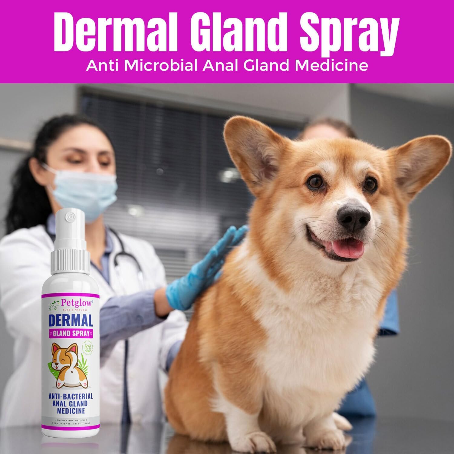 Petglow pulvérisateur soin Glande Anale – application facile sur la zone concernée.
