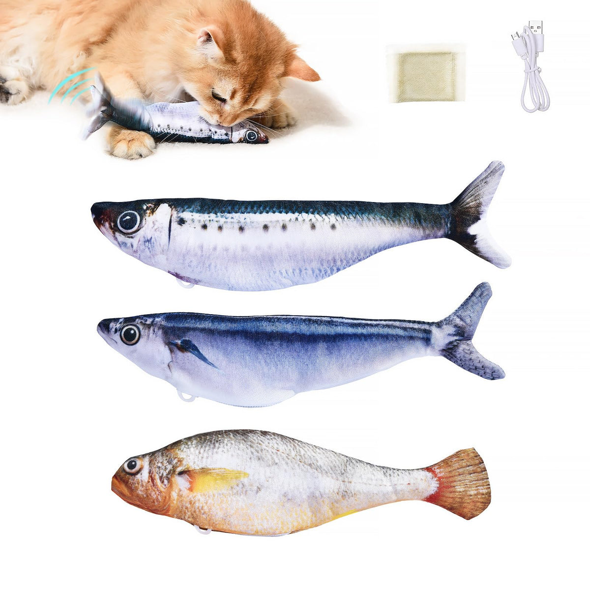 Petgravity poisson floppant sardine, jouet interactif stimulant le jeu félin.