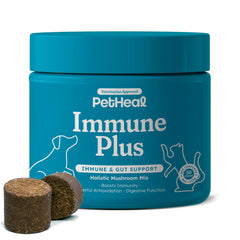 PetHeal Immune Plus – boîte du produit, soutien immunitaire potentiel pour chiens.