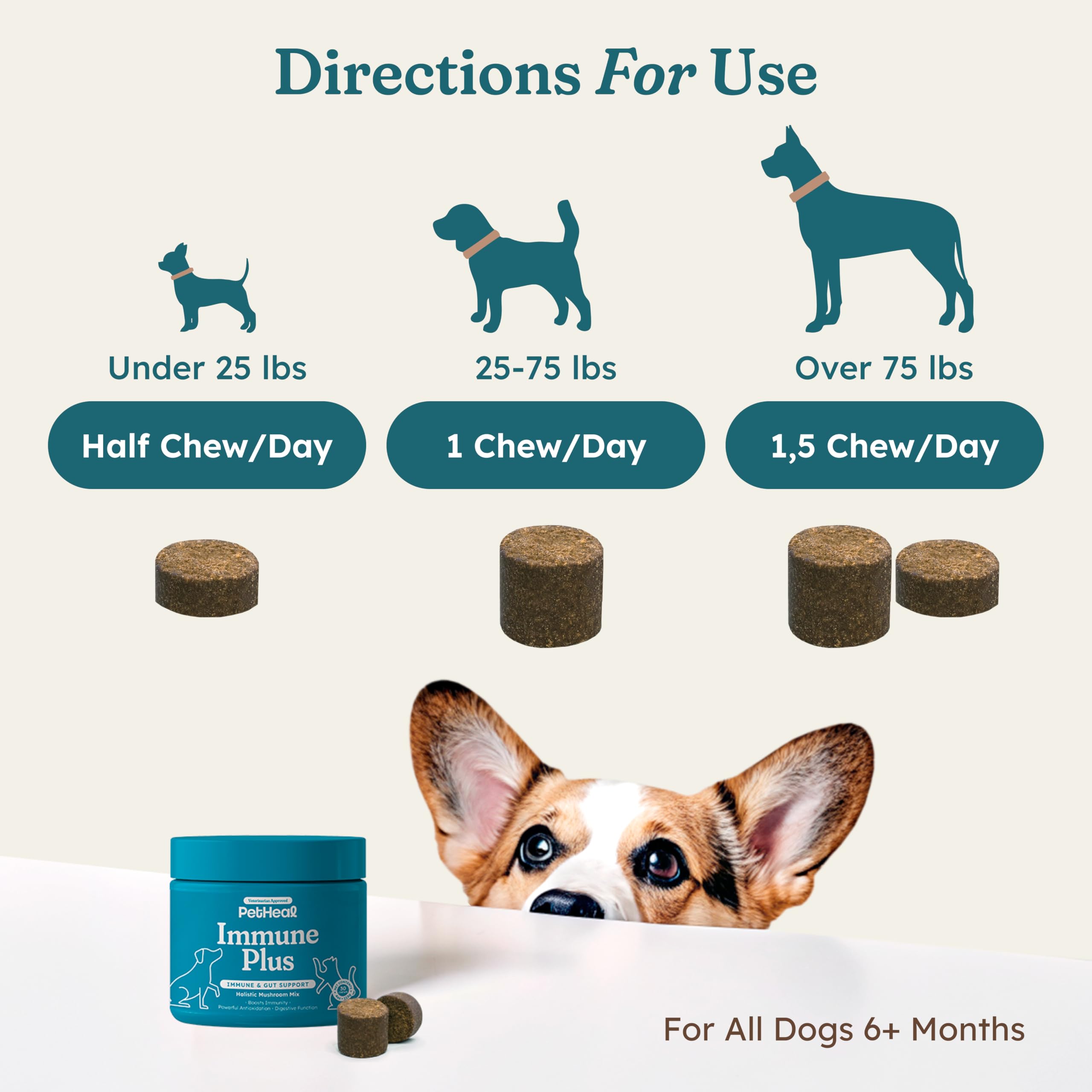 PetHeal Immune Plus – friandises au goût porc, usage quotidien facile pour les chiens.