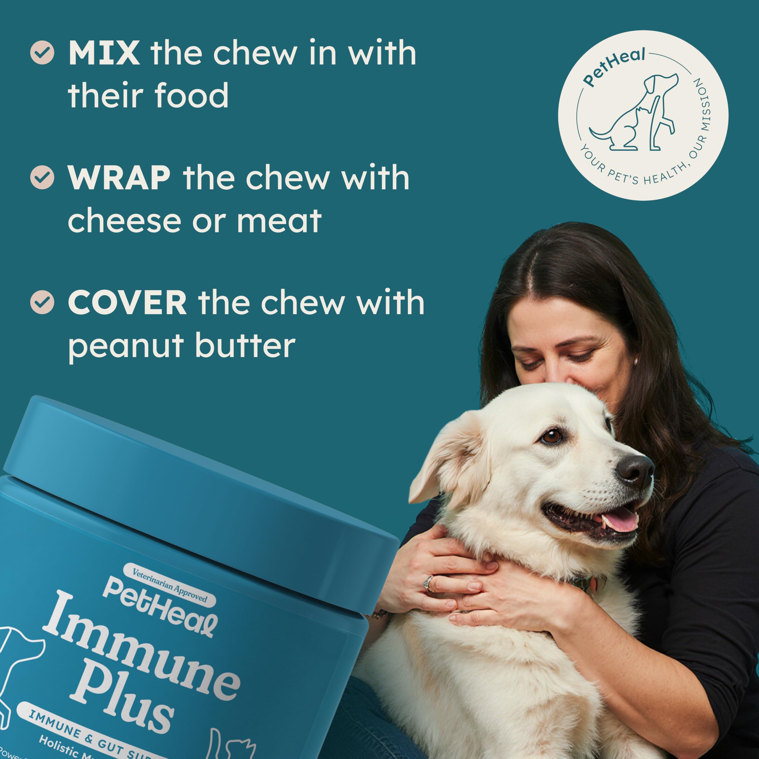 PetHeal Immune Plus – texture dorée et forme des bouchées, appétence naturelle.