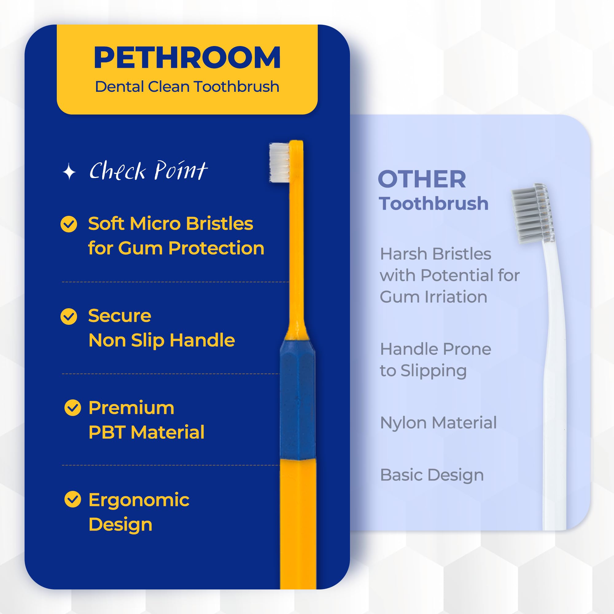 Brosse dentaire PETHROOM sécurité et douceur pour gencives sensibles.