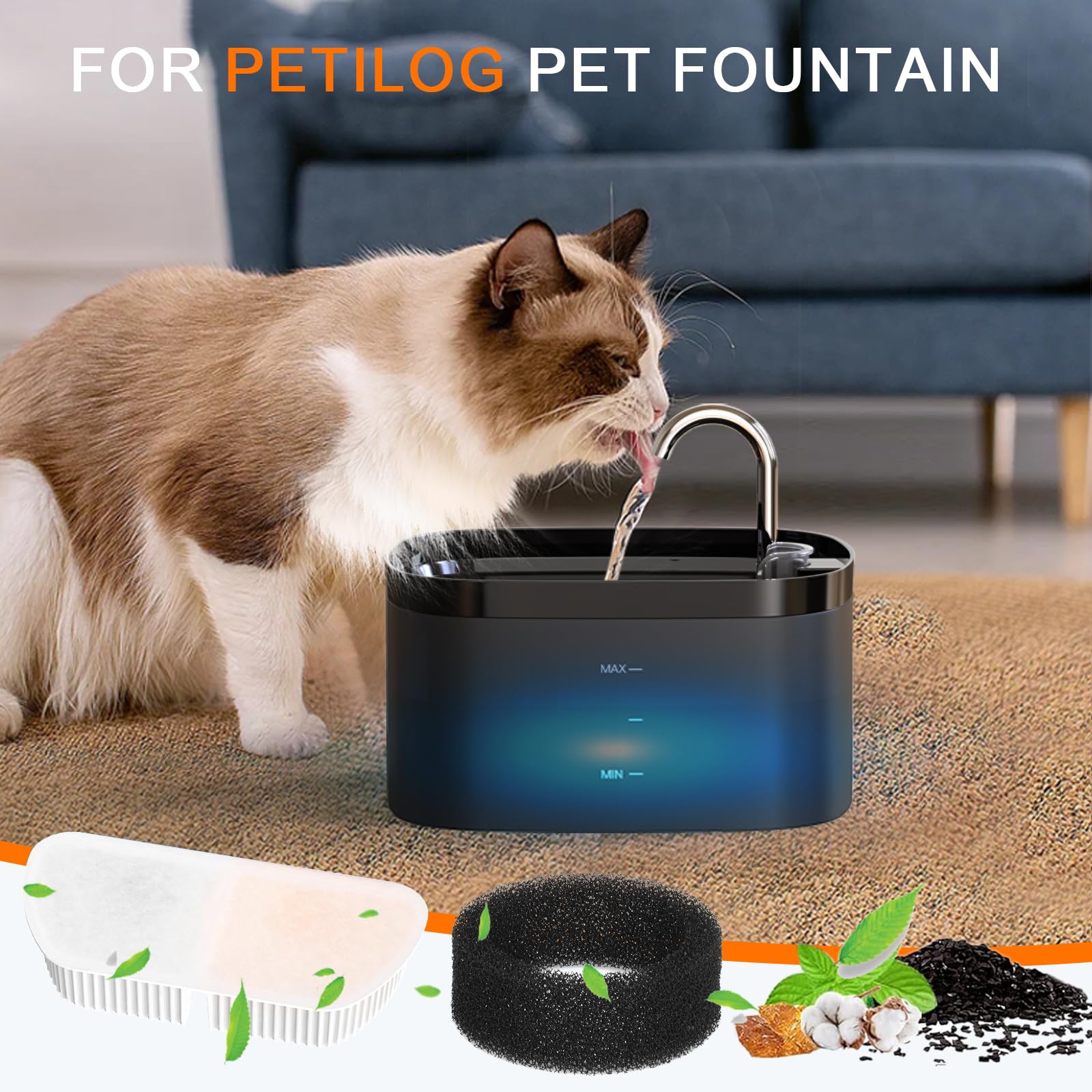 Éponges Petilog pour fontaine chat 84oz, filtration efficace.