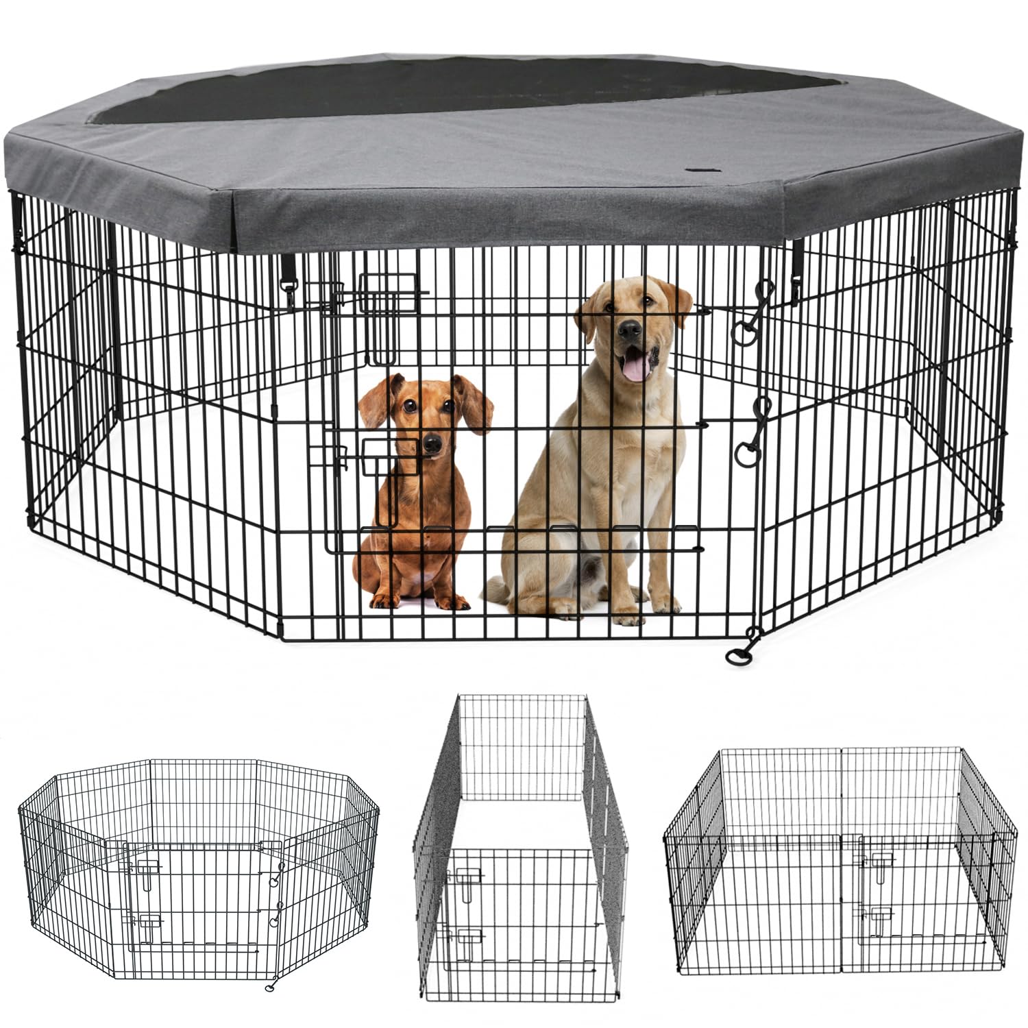 Enclos PETIME pliable pour chien avec couverture supérieure et montage rapide.