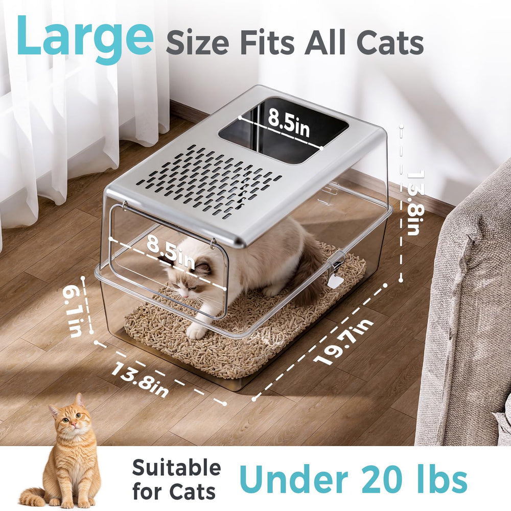 Petinstinct bac-litiere acier inox accés-haut-cote offre flexibilité d entree pour chats.