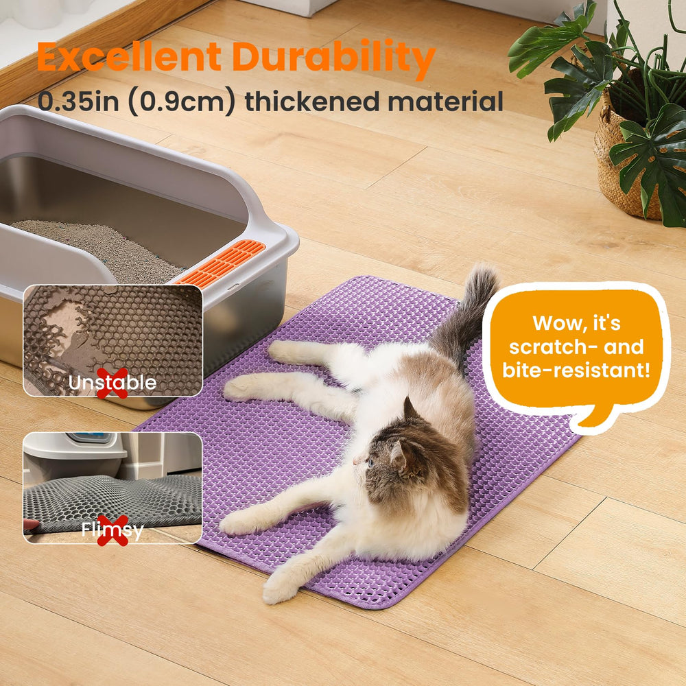 Dimension 30x22 pouces du tapis Petinstinct pour un grand espace autour du bac.