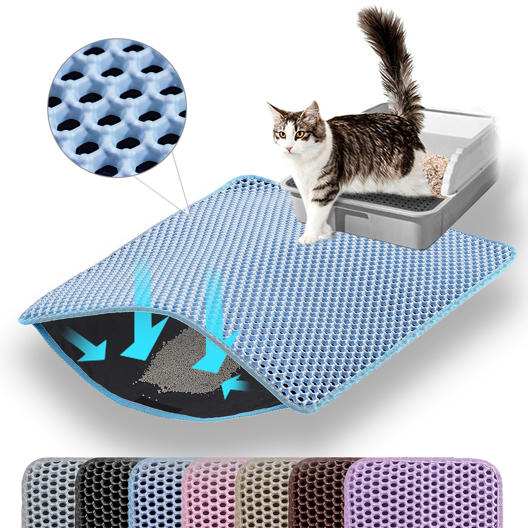 Tapis Petinstinct anti-traces pour litière, capte les grains pour un sol propre.