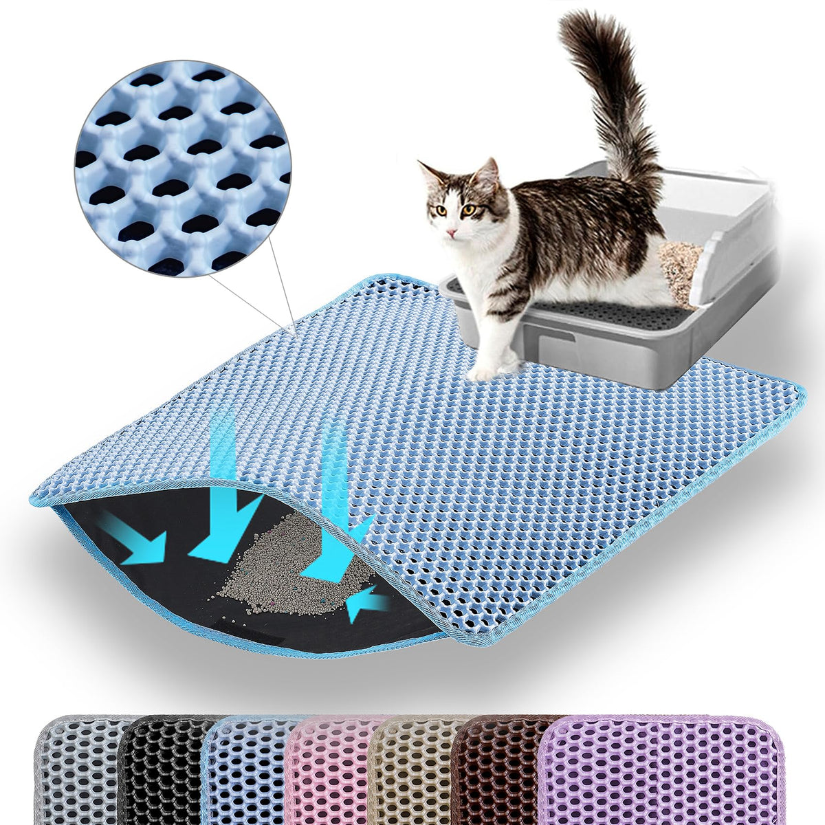 Tapis Petinstinct anti-traces pour litière, capte les grains pour un sol propre.