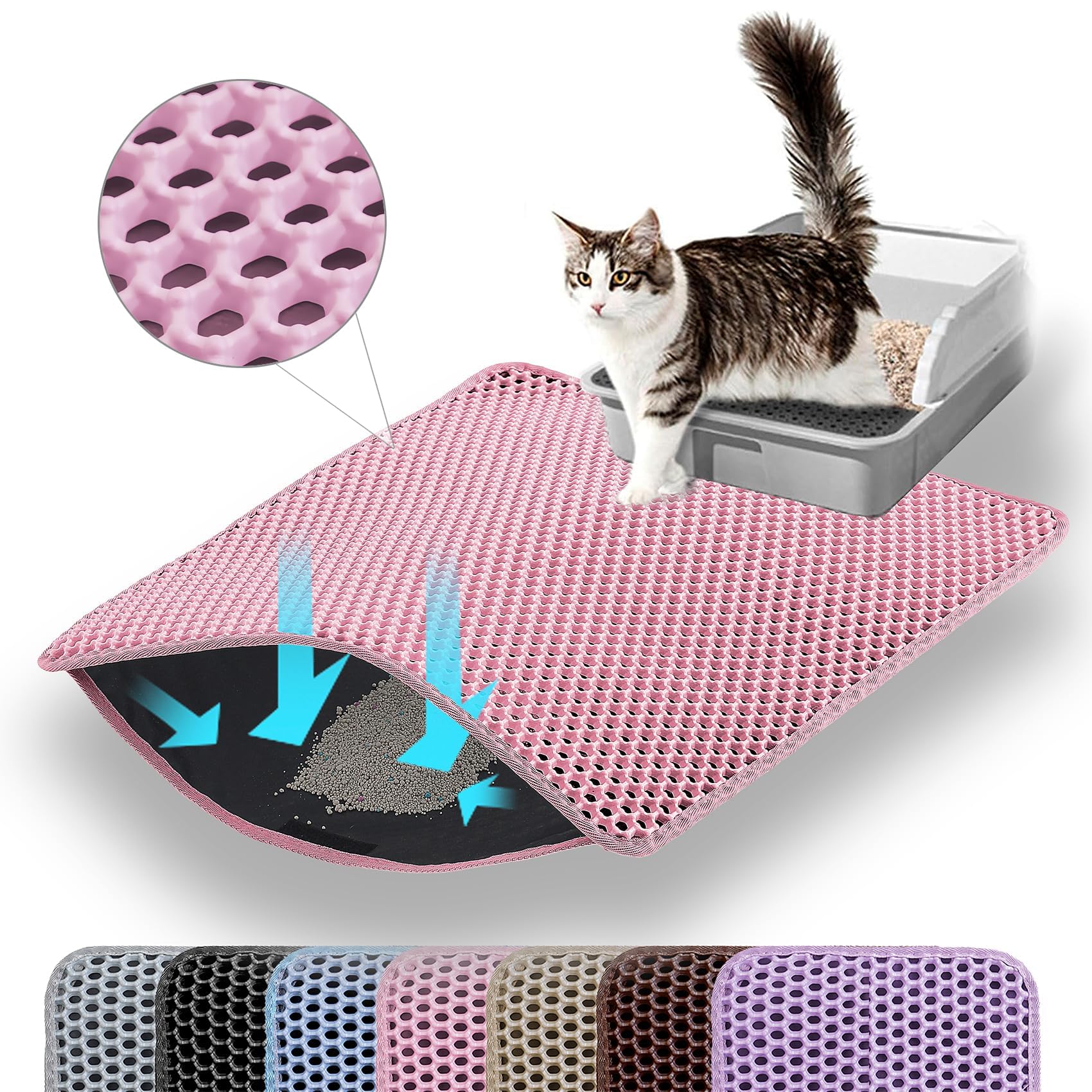 Tapis Petinstinct 20x14 po nid dabeille rose capture poussière et protège le sol.
