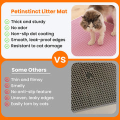 Tapis Petinstinct double couche nid dabeille rose, collecte la litière et facilite le nettoyage.