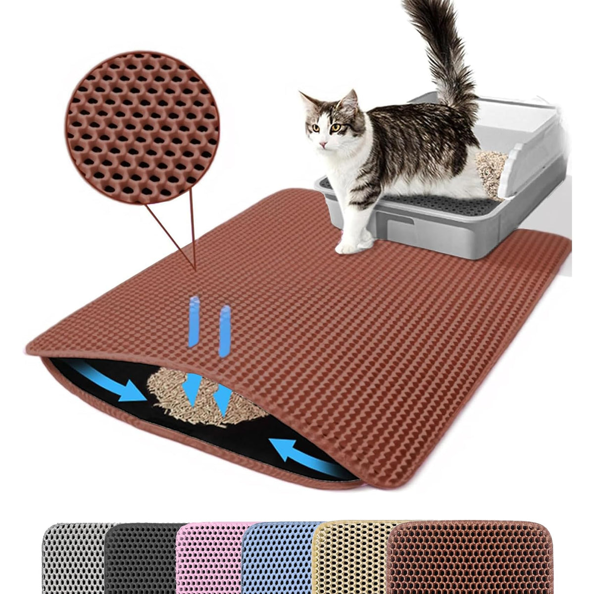 Tapis Petinstinct extralarge devant la litière capture les débris de litière.