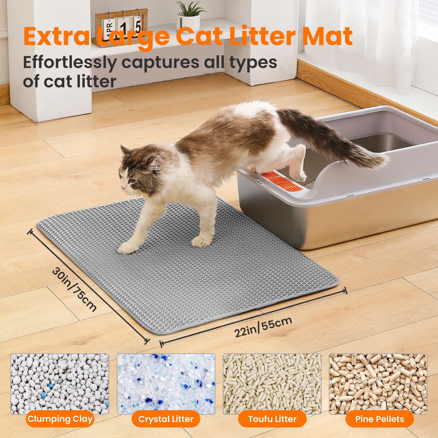 Tapis Petinstinct gris extralarge, nid-d'abeilles, structure efficace pour retenir les débris.