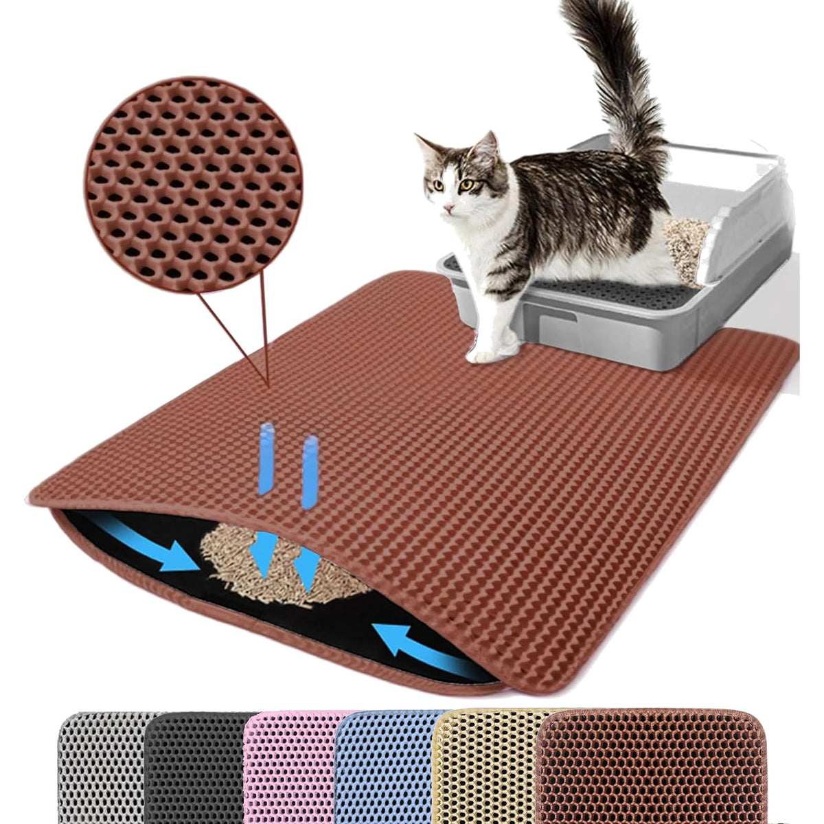 Petinstinct tapis-litiere chat prevention eparpillement: retient les grains près de la litière.