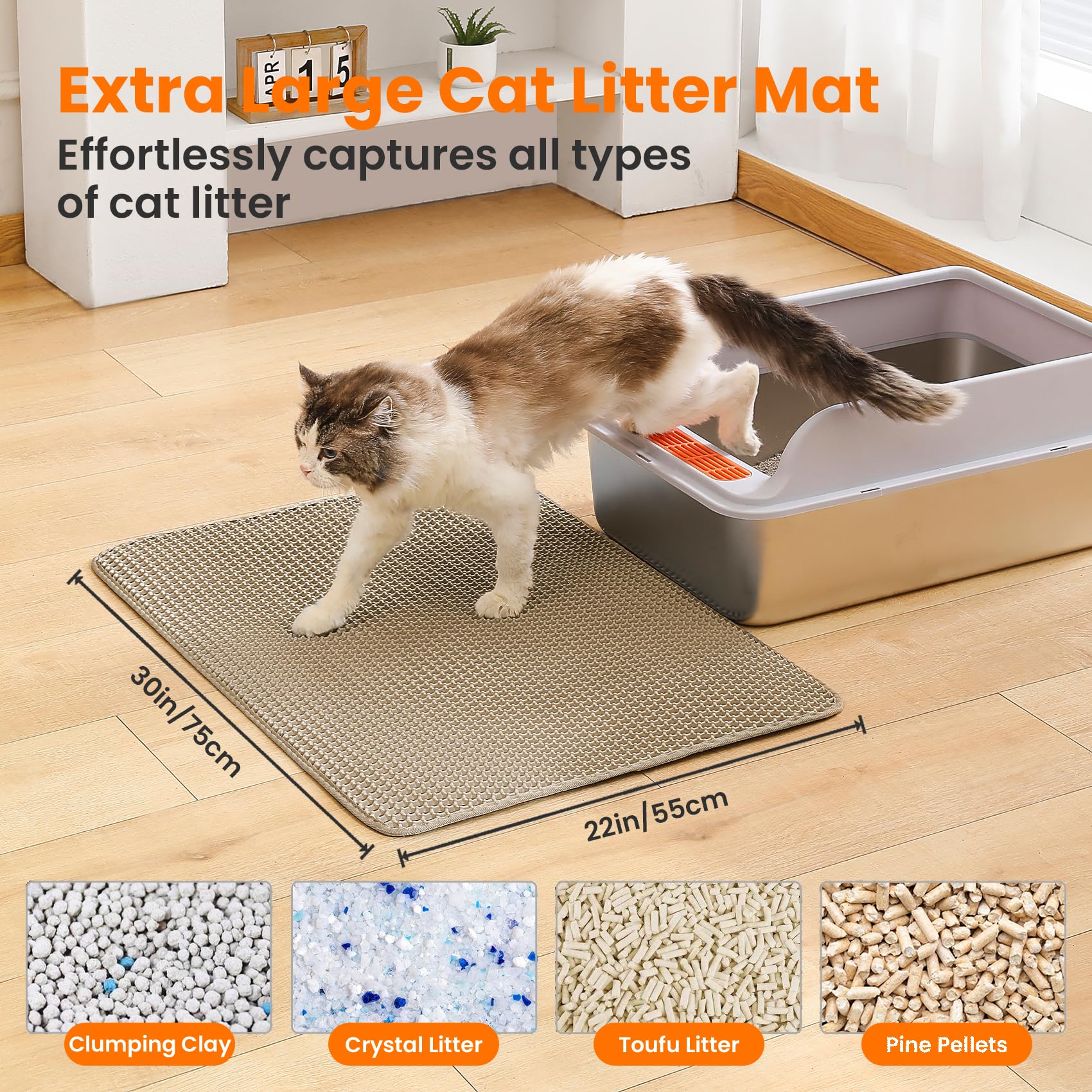 Tapis Petinstinct double couche nid-dabeille piège la litière et facilite le nettoyage.