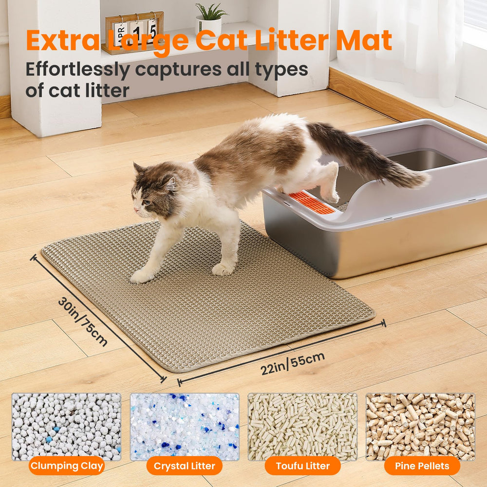 Tapis Petinstinct double couche nid-dabeille piège la litière et facilite le nettoyage.
