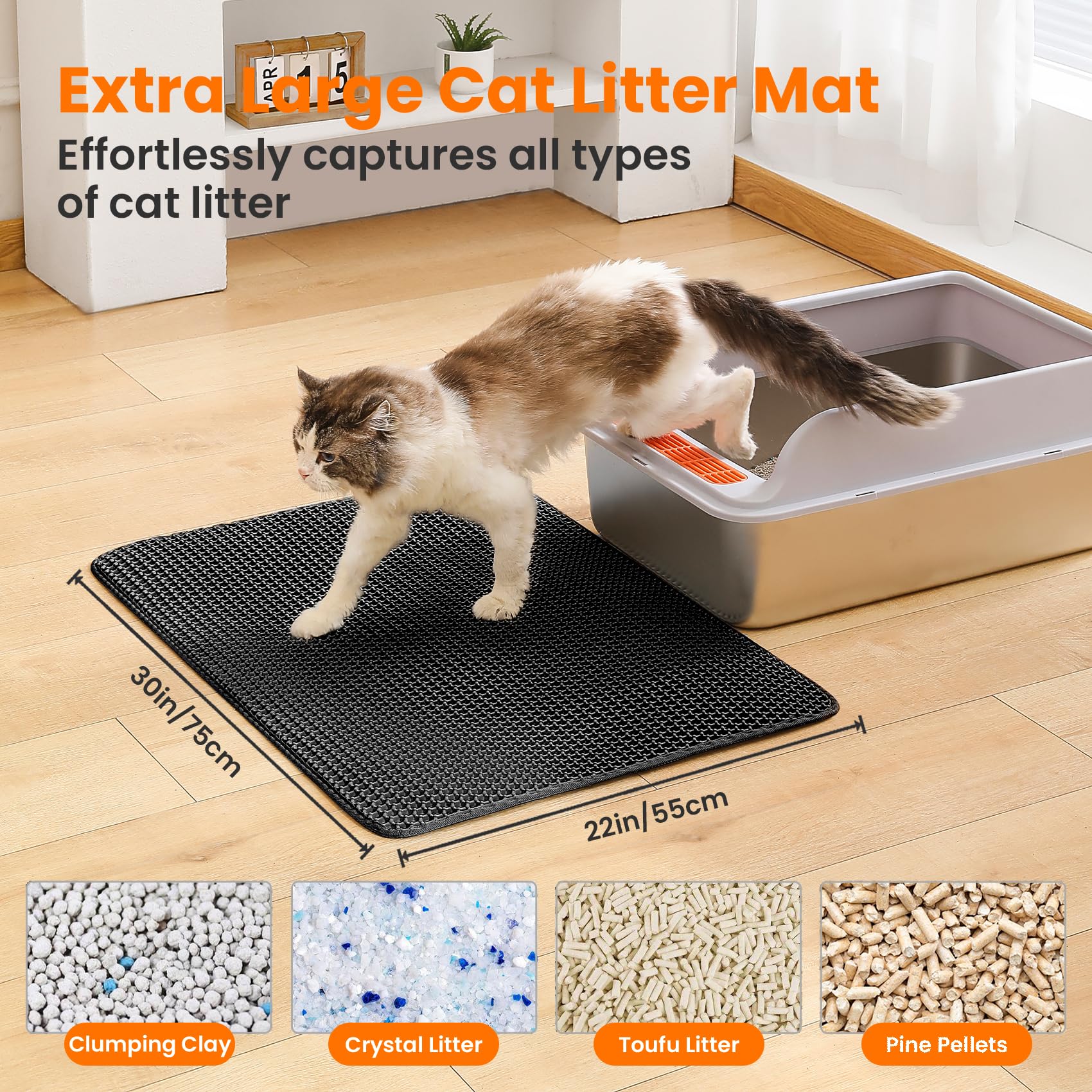 Petinstinct Tapis Litière XL — face nid d’abeille, piège les grains de litière