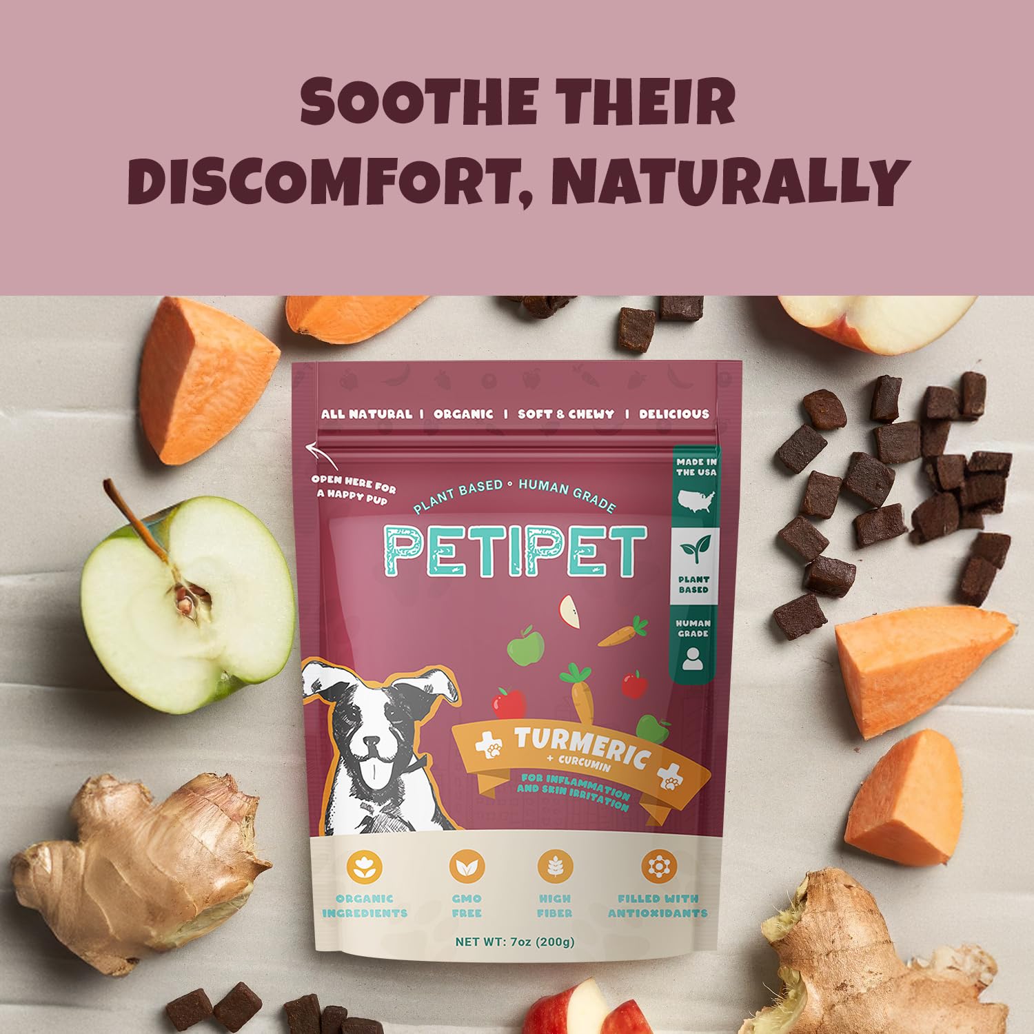 Chien heureux mordant Petipet, moment de plaisir et bien-être.