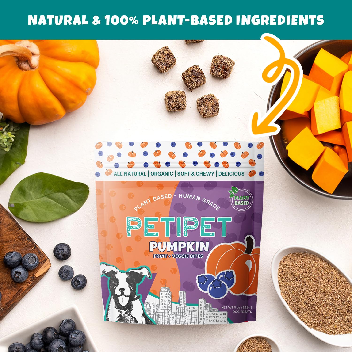Friandises Petipet citrouille-carotte, ingrédients naturels adaptés aux allergies