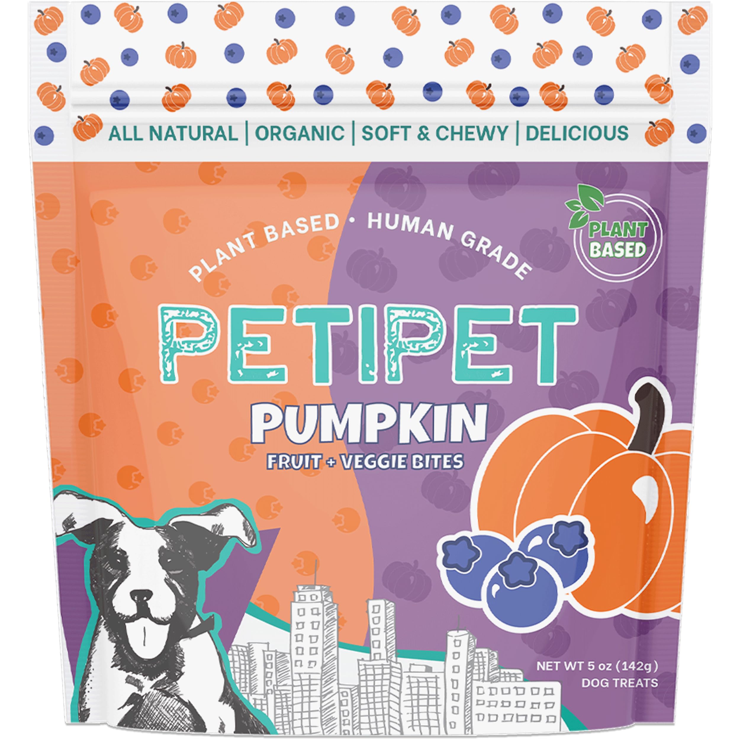 Friandises Petipet citrouille et pomme, texture tendre idéale pour chiens sensibles