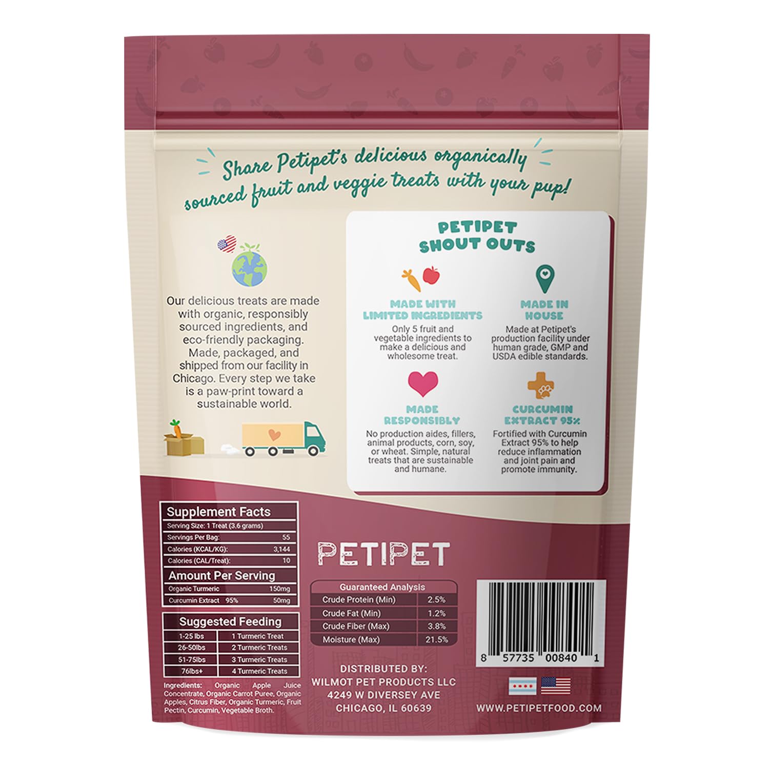 Ingrédients naturels Petipet affichés avec curcumine et pommes pour digestion.