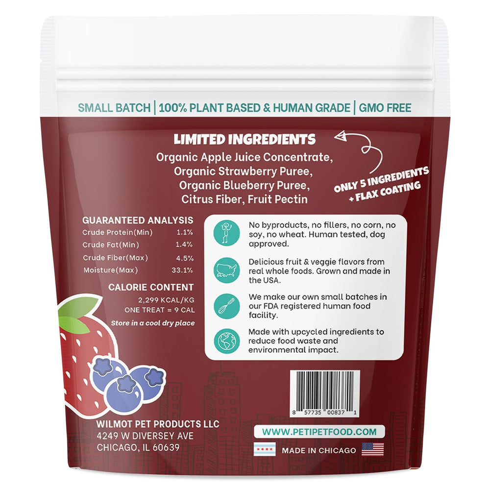PETIPET Wildberry ingrédients végétales: friandises hypoallergéniques sans protéines animales.