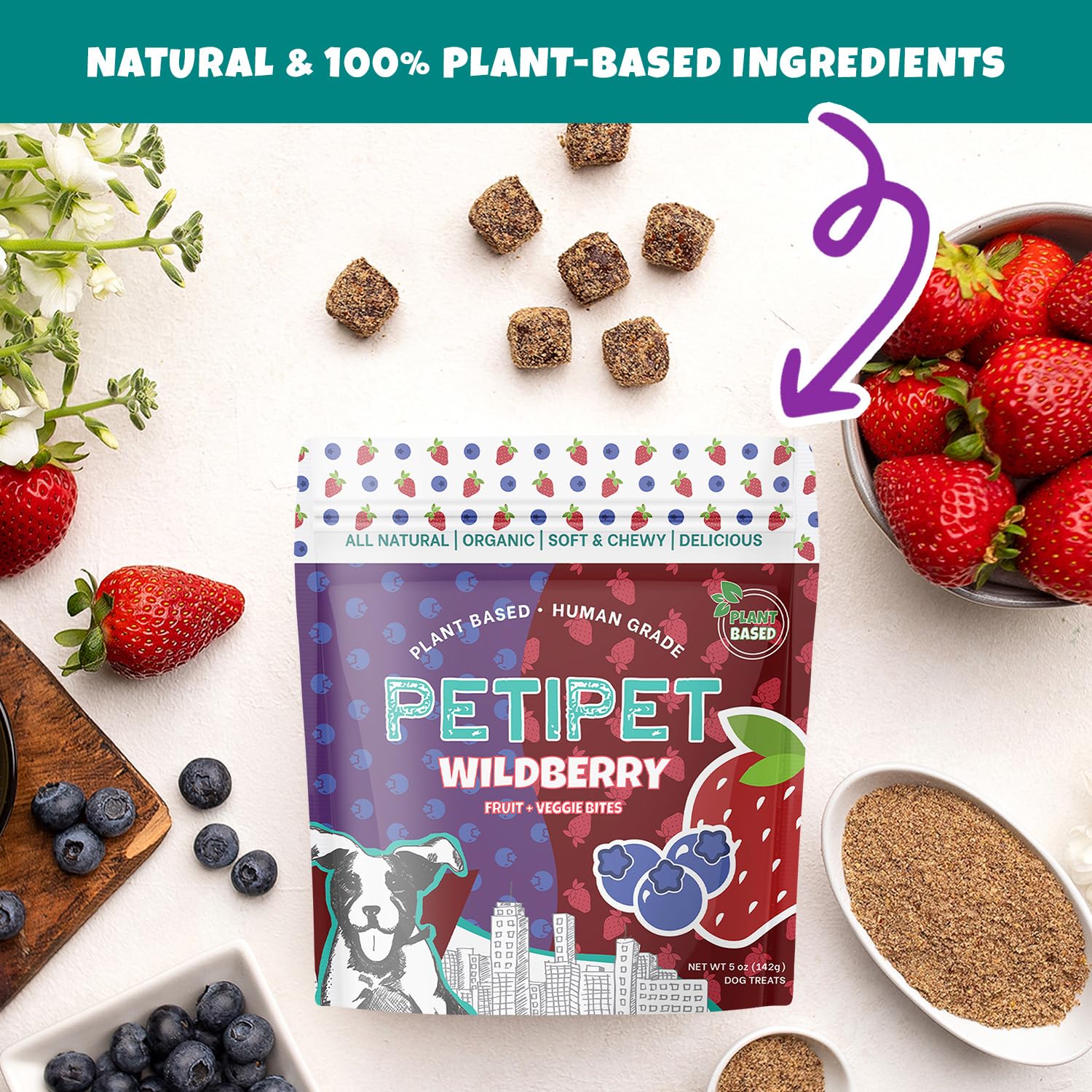 PETIPET Wildberry texture moelleuse: facile à mâcher, idéale pour chiens sensibles.