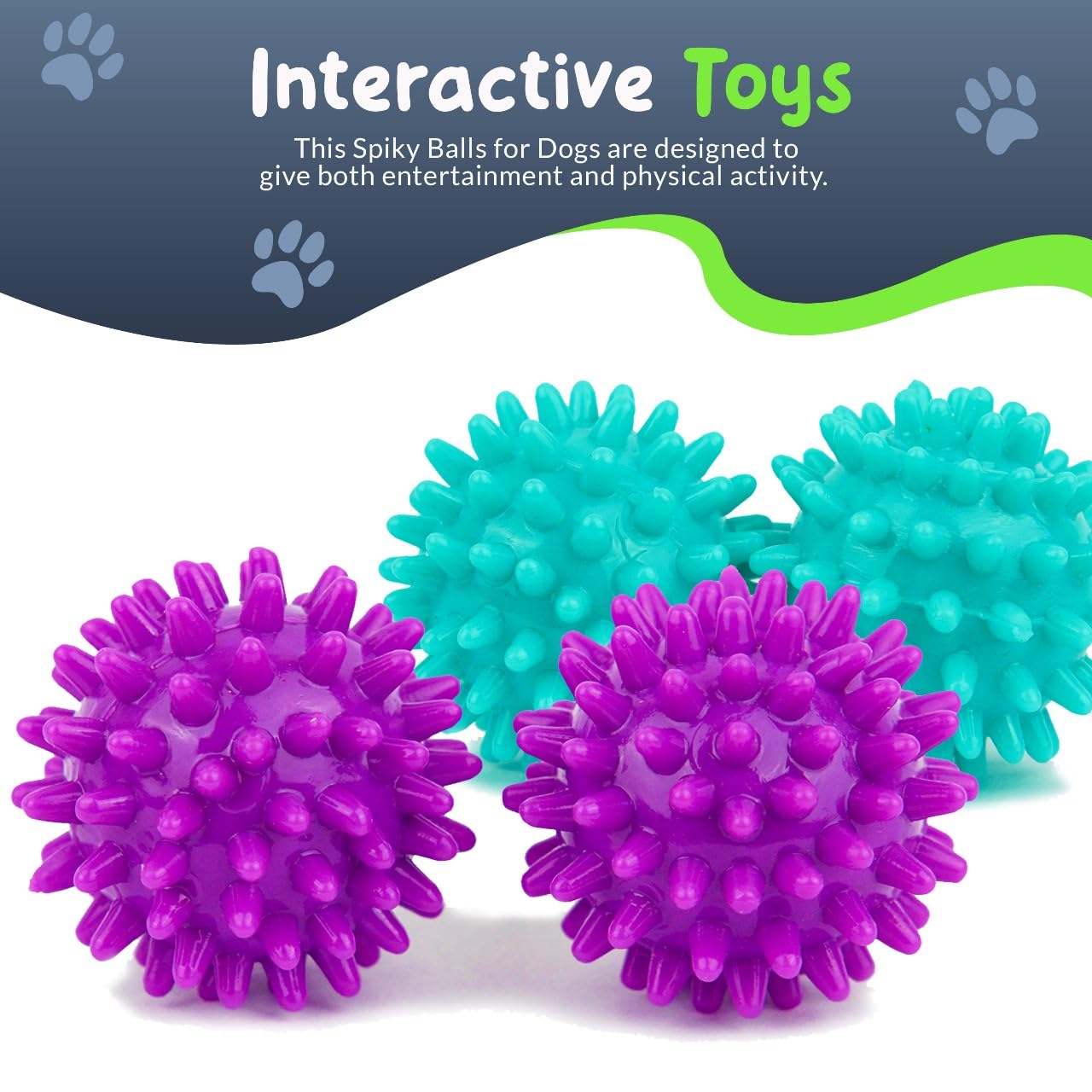 Balle épineuse Petite Paws 1,8 po bleu-vert, stimule le jeu et l’activité