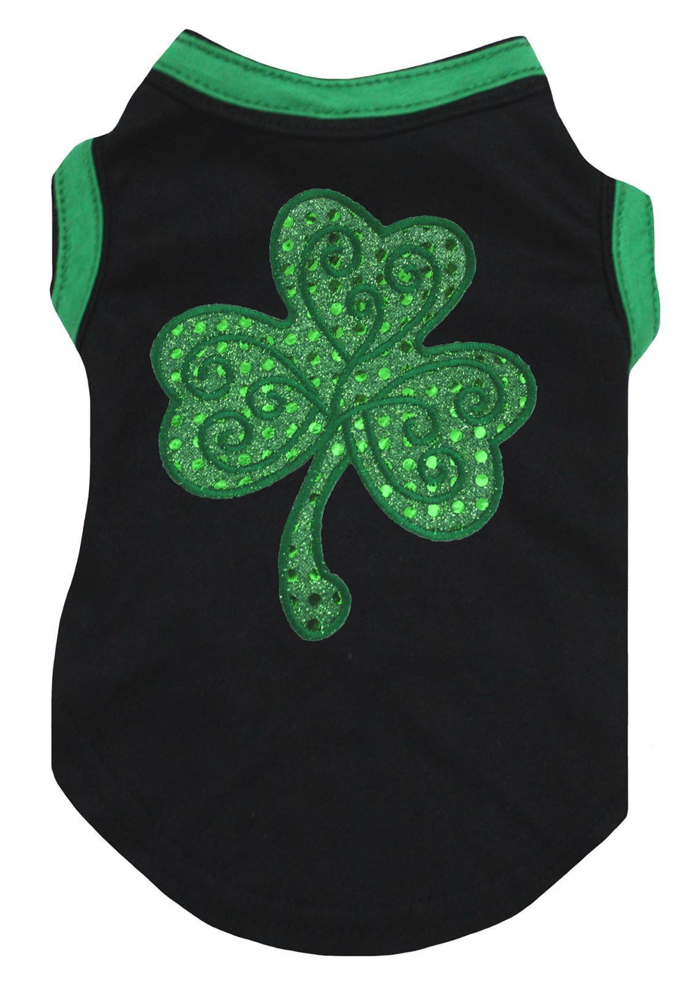 Chemise Petitebella pour chiot à sequins vert et trèfle noir, confort et respirabilité.