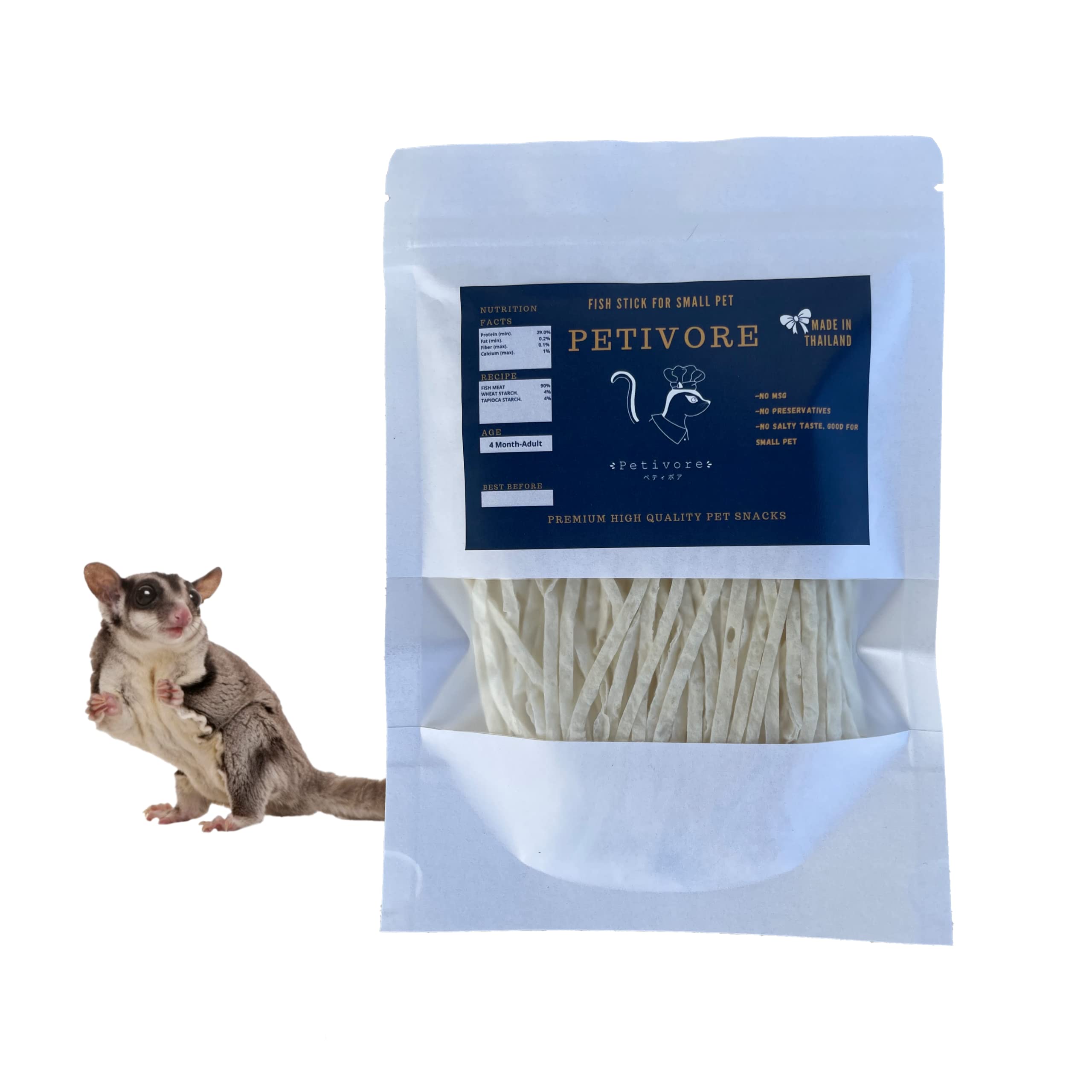 PETIVORE bâton-poisson-premium, friandise naturelle pour petits animaux, récompense savoureuse.