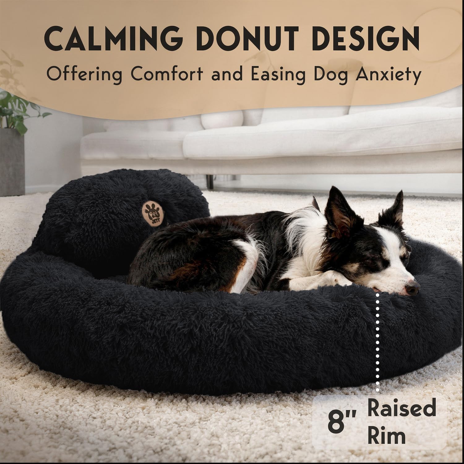 Lit PetJett beignet peluche rembourrage coton, confort soutenant.