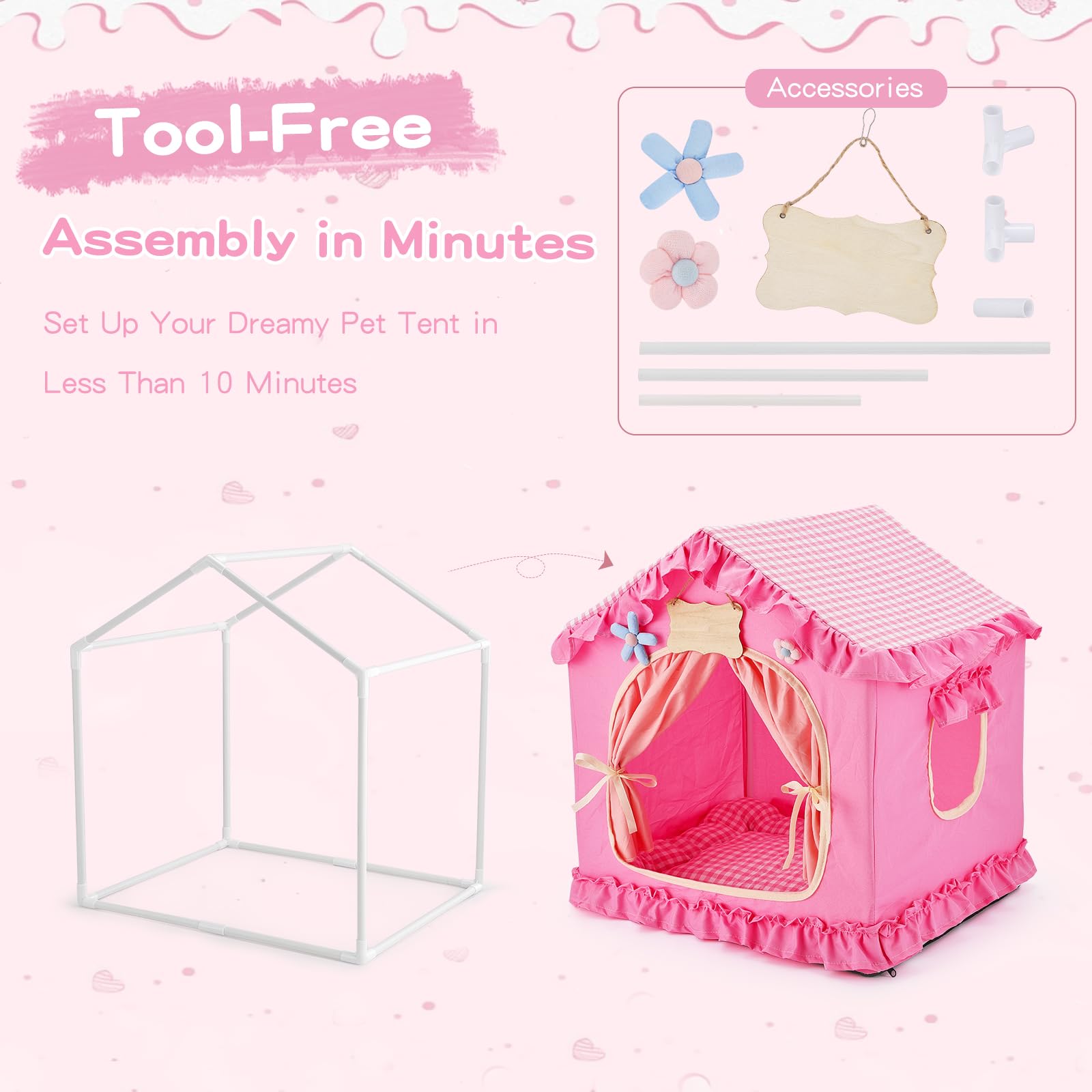 Petjoyi Tente Rose Princesse – assemblage sans outils, mise en place rapide.