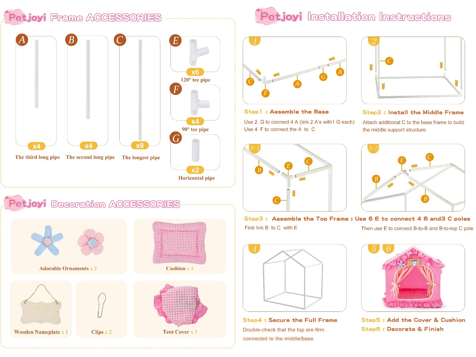 Petjoyi Tente Rose Princesse – housse lavable en machine pour entretien facile.
