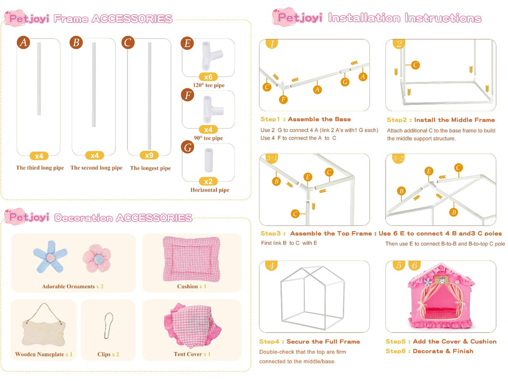 Petjoyi Tente Rose Princesse – housse lavable en machine pour entretien facile.