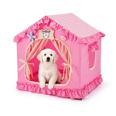 Petjoyi Tente Rose Princesse – vue ouverte, refuge cosy pour chat ou petit chien.