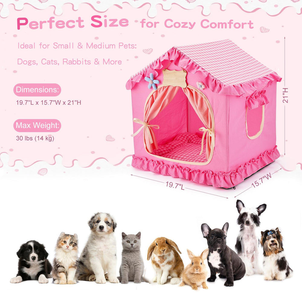 Petjoyi Tente Rose Princesse – rideaux latéraux pour ventilation ajustable.