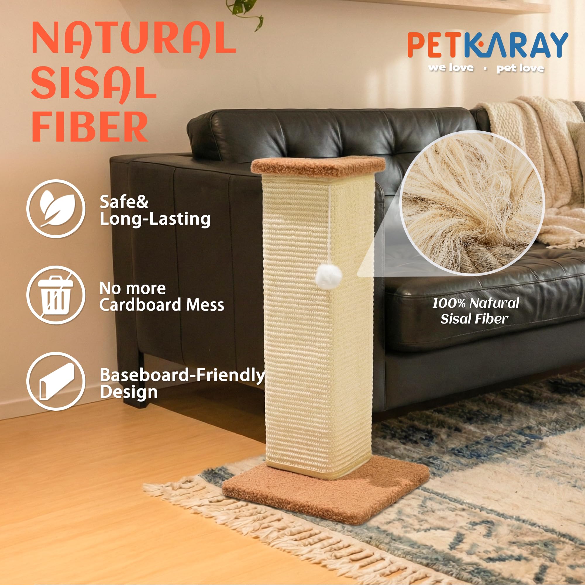 PETKARAY base en bois robuste avec rembourrage pelucheux pour stabilité.