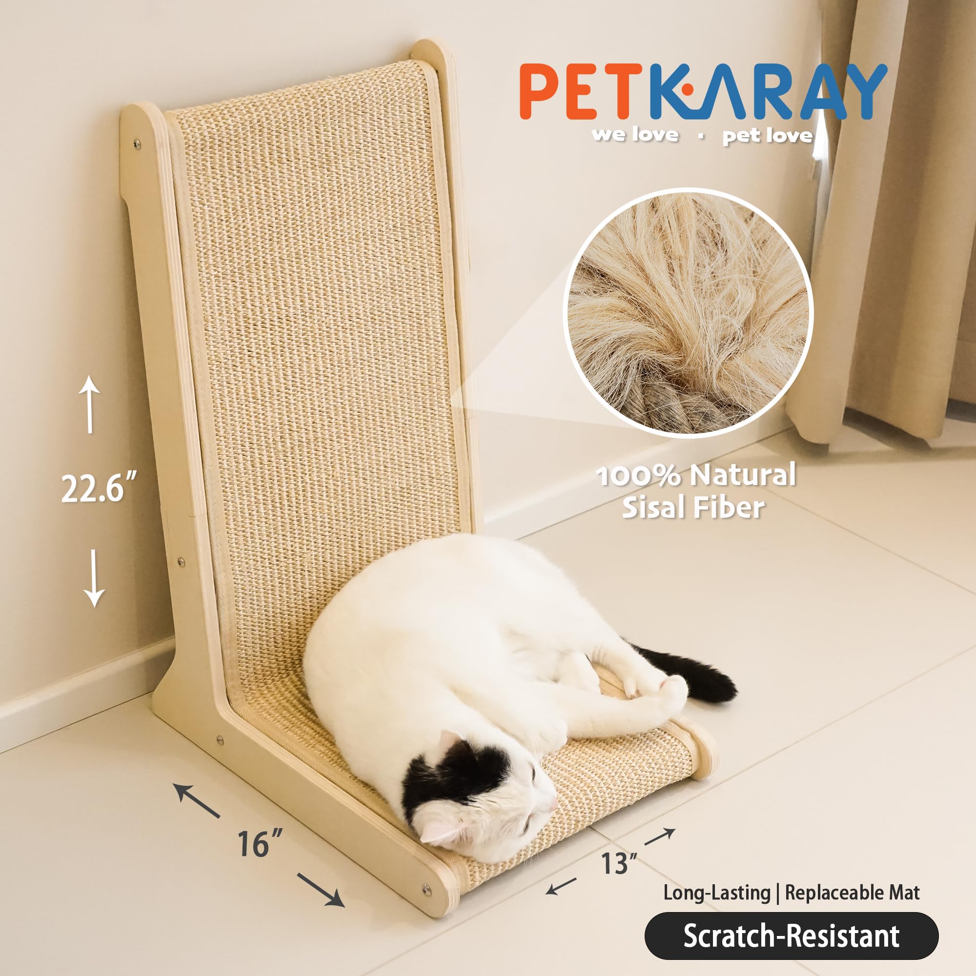 PETKARAY base bois solide pour grattoir sisal durable.