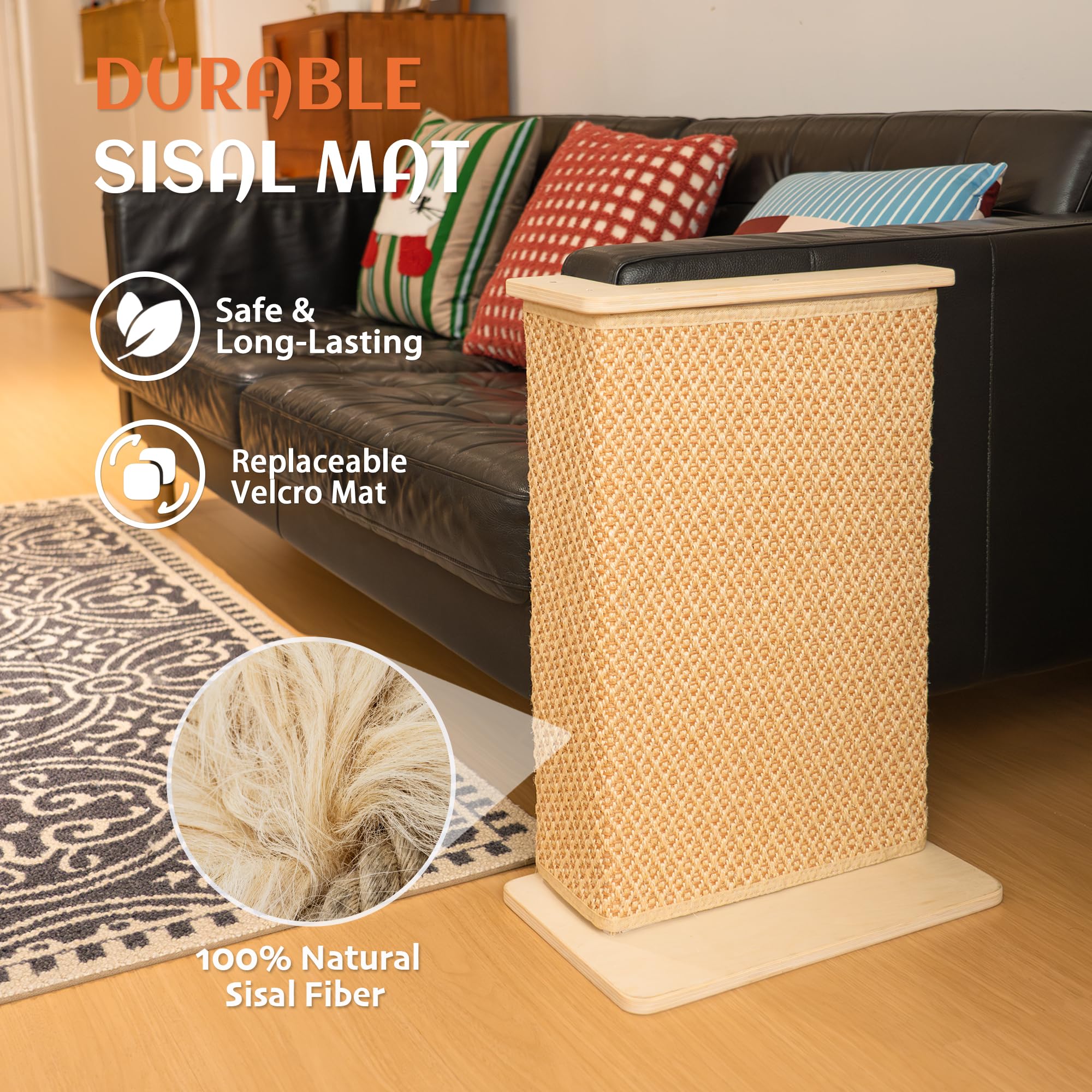PETKARAY grattoir sisal face verticale: zone généreuse pour un griffage efficace.